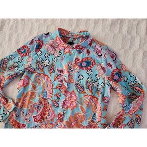 Talbots Fantastic Paisley Cotton Button Down Shirt Multicolored Large Long Sleev